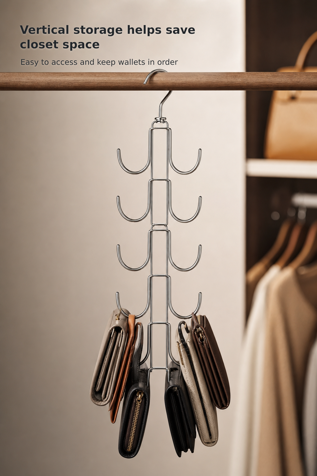 Closet Handbag Organizer with 10 Large Hooks